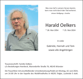Anzeige von Harald Oelkers 
