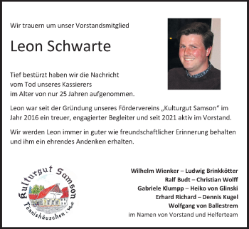 Anzeige von Leon Schwarte 