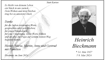 Anzeige von Heinrich Bieckmann 
