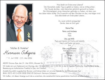 Anzeige von Hermann Schepers 