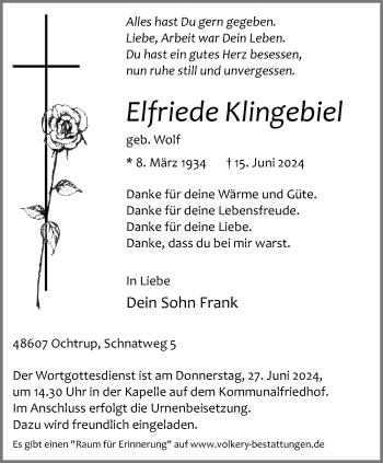 Anzeige von Elfriede Klingebiel 