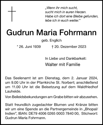 Anzeige von Gudrun Maria Fohrmann 