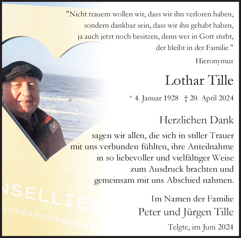  Traueranzeige für Lothar Tille vom 29.06.2024 aus 