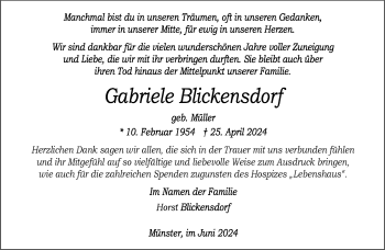Anzeige von Gabriele Blickensdorf 