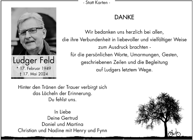  Traueranzeige für Ludger Feld vom 29.06.2024 aus 