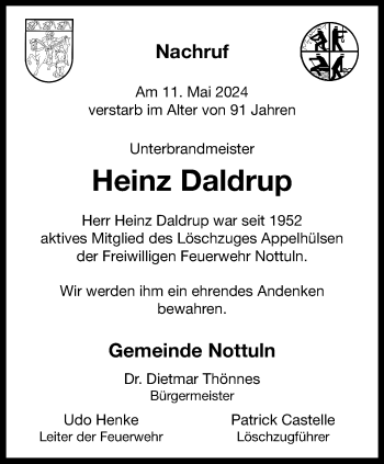 Anzeige von Heinz Daldrup 