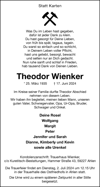 Anzeige von Theodor Wienker 