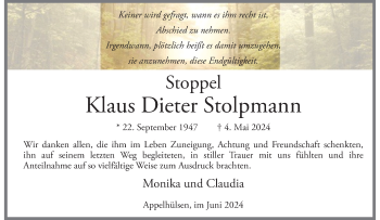 Anzeige von Klaus Dieter Stolpmann 