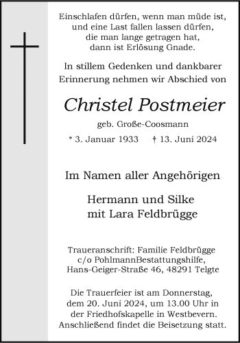 Anzeige von Christel Postmeier 