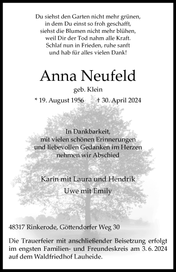 Anzeige von Anna Neufeld 