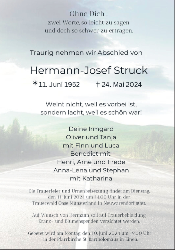 Anzeige von Hermann-Josef Struck 