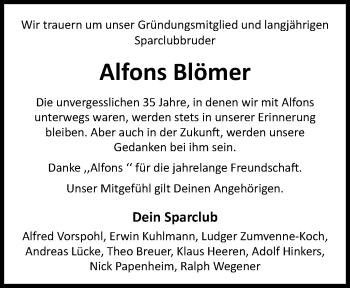 Anzeige von Alfons Blömer 