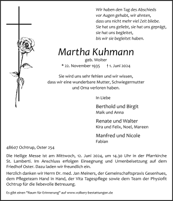 Anzeige von Martha Kuhmann 
