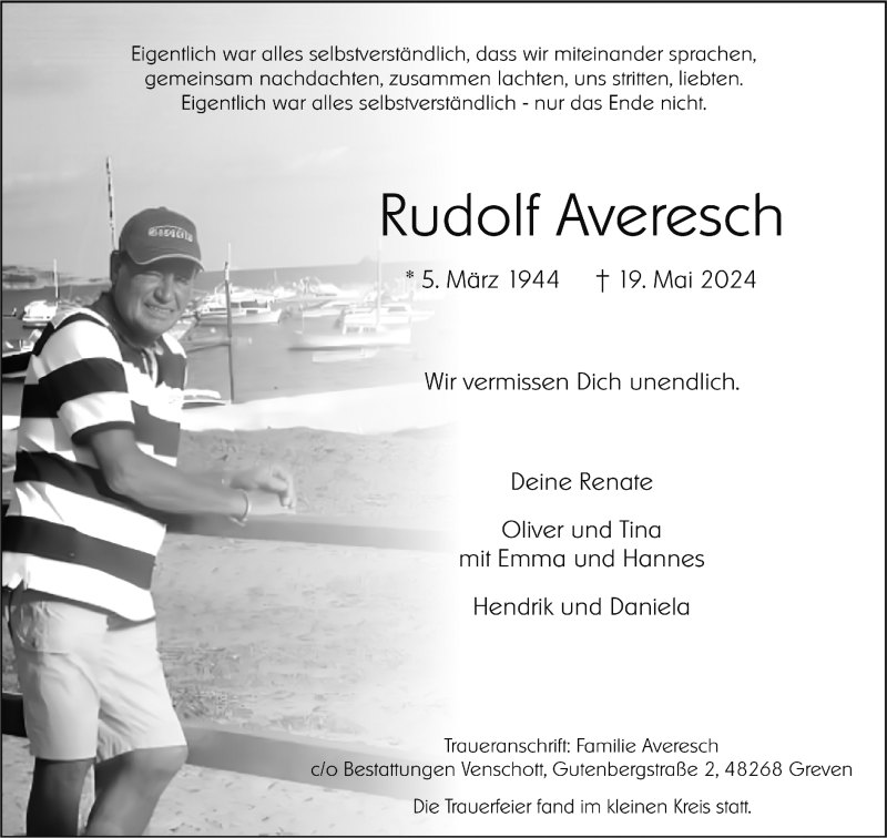  Traueranzeige für Rudolf Averesch vom 01.06.2024 aus 