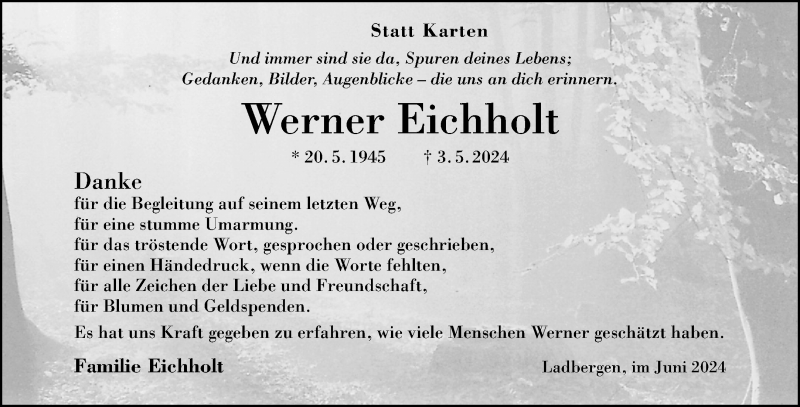  Traueranzeige für Werner Eichholt vom 15.06.2024 aus 