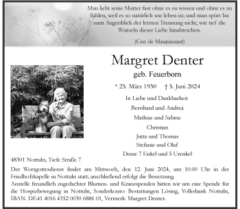Anzeige von Margret Denter 