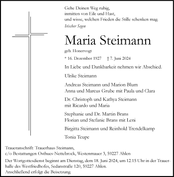 Anzeige von Maria Steimann 