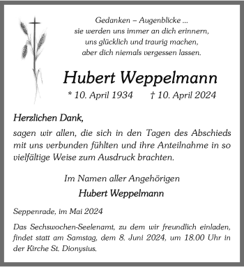 Anzeige von Hubert Weppelmann 