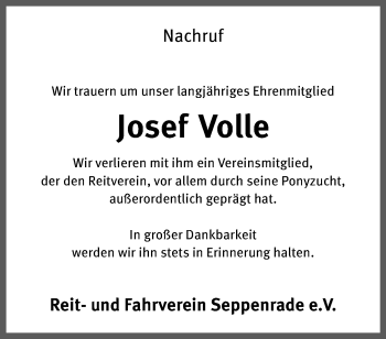 Anzeige von Josef Volle 