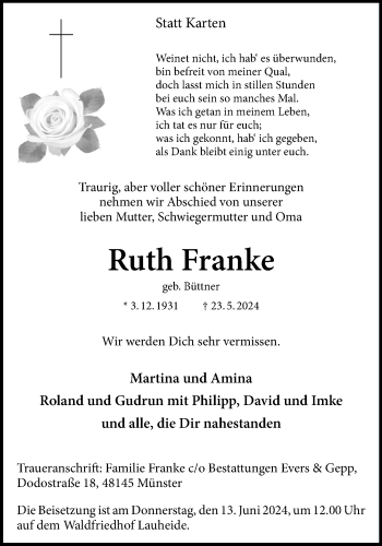 Anzeige von Ruth Franke 