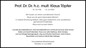 Anzeige von Prof. Dr. Dr. H.c. Mult. Klaus Töpfer 