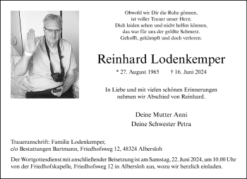 Anzeige von Reinhard Lodenkemper 