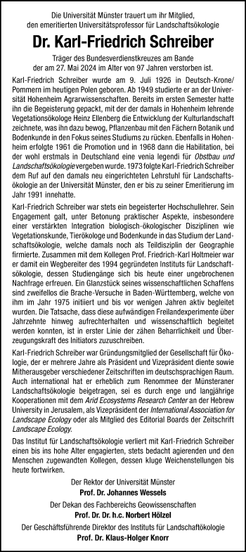 Anzeige von Dr. Karl-Friedrich Schreiber 