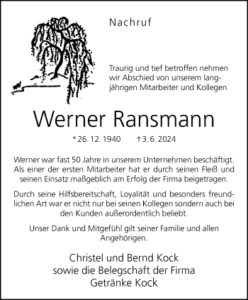 Anzeige von Werner Ransmann 