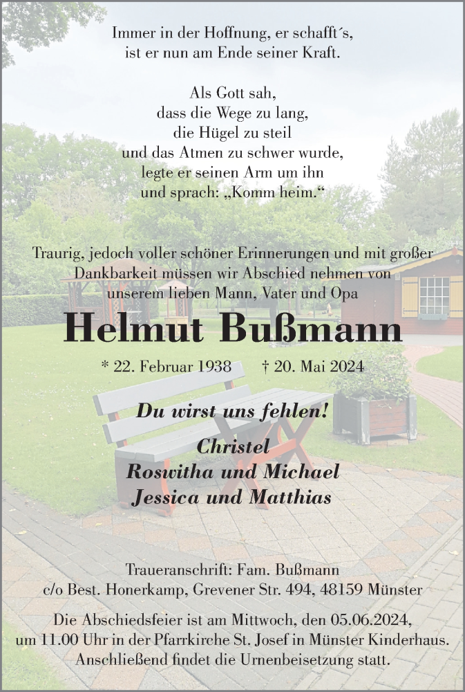  Traueranzeige für Helmut Bußmann vom 01.06.2024 aus 