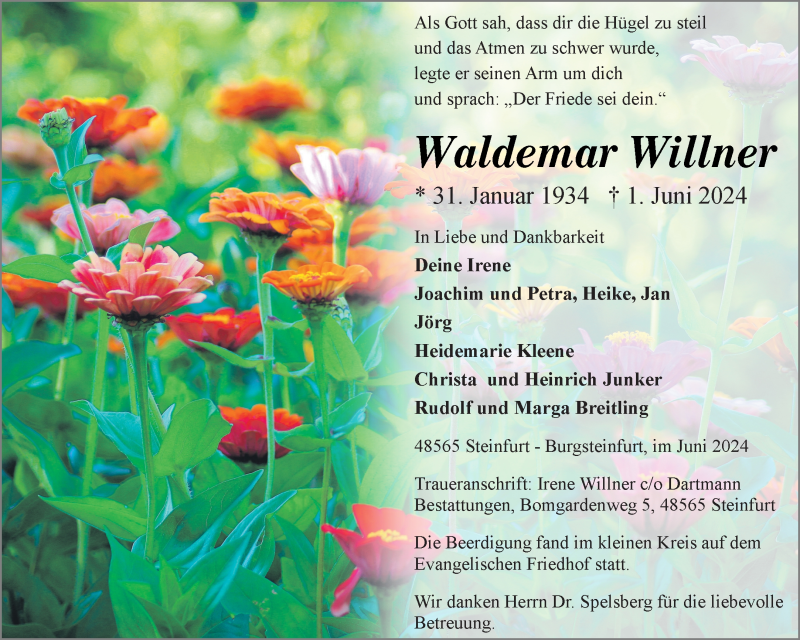  Traueranzeige für Waldemar Willner vom 08.06.2024 aus 
