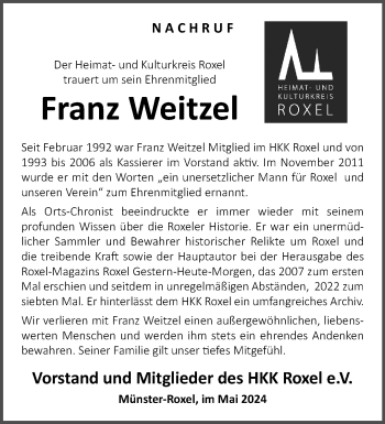 Anzeige von Franz Weitzel 