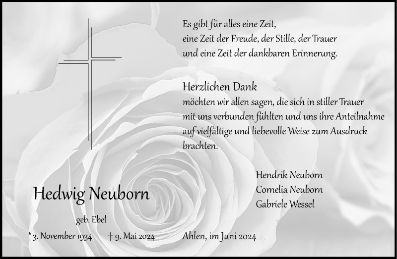  Traueranzeige für Hedwig Neuborn vom 19.06.2024 aus 