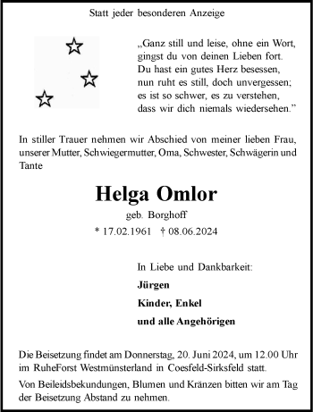 Anzeige von Helga Omlor 