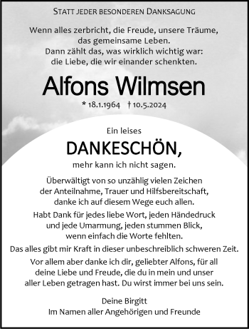 Anzeige von Alfons Wilmsen 