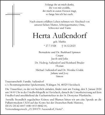 Anzeige von Herta Außendorf 