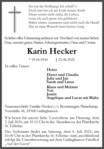 Anzeige von Karin Hecker 
