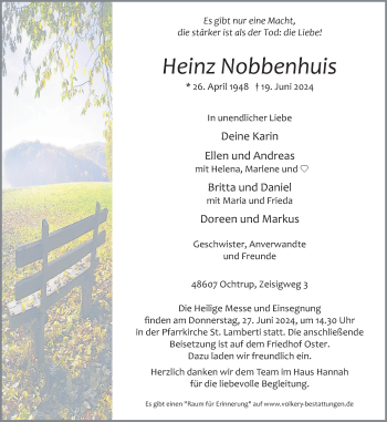 Anzeige von Heinz Nobbenhuis 