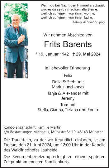 Anzeige von Frits Barents 