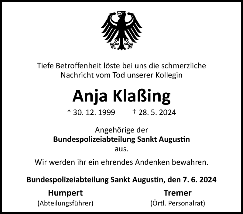 Traueranzeige für Anja Klaßing vom 12.06.2024 aus 