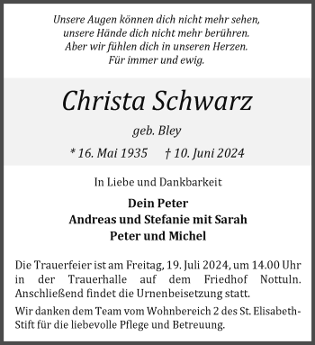 Anzeige von Christa Schwarz 
