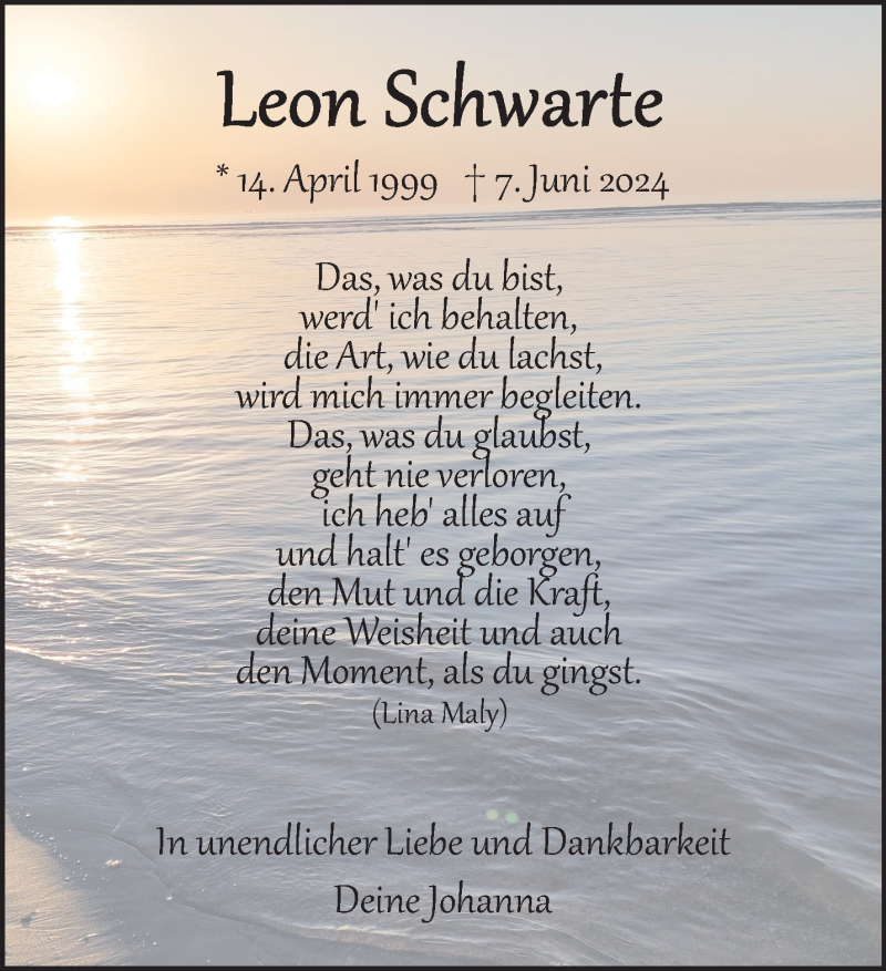  Traueranzeige für Leon Schwarte vom 13.06.2024 aus 