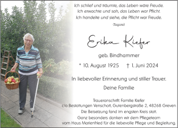 Anzeige von Erika Kiefer 