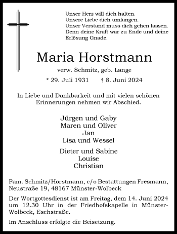 Anzeige von Maria Horstmann 