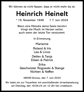 Anzeige von Heinrich Heinelt 
