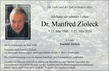 Anzeige von Dr. Manfred Zioleck 