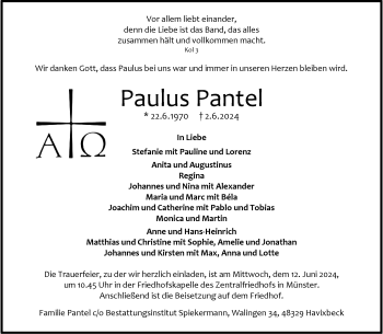 Anzeige von Paulus Pantel 