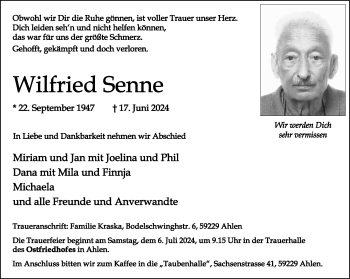 Anzeige von Wilfried Senne 