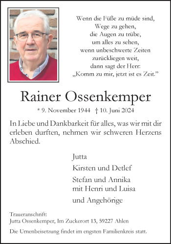 Anzeige von Rainer Ossenkemper 