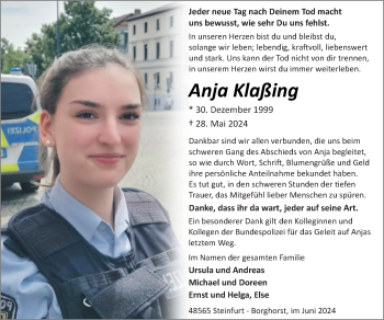 Anzeige von Anja Klaßing 