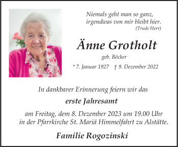 Anzeige von Änne Grotholt 